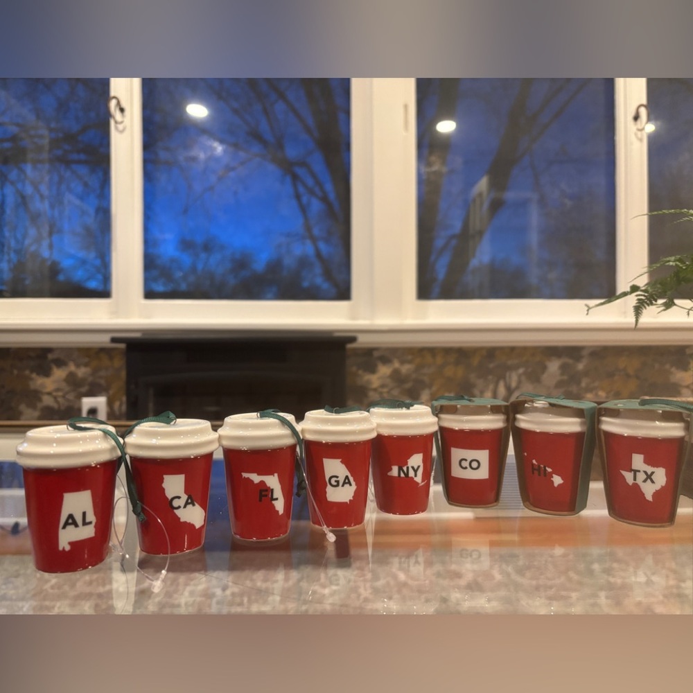 8 Starbucksks 2016 Ceramic Christmas Tree Ornaments